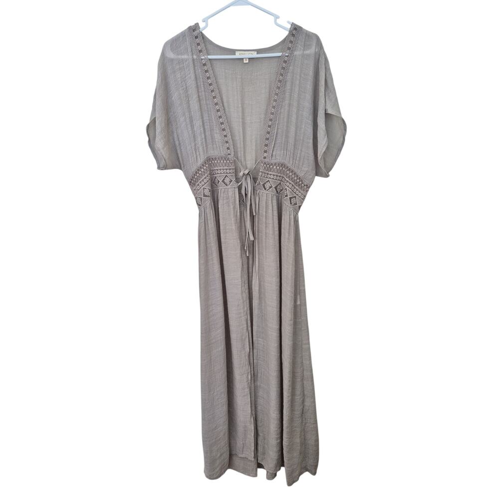 Rebellion Again Kimono Duster Sz Med Sheer Maxi Lace Trim Boho Festival Layering